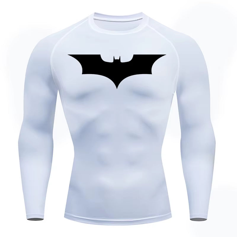 Bat Print Compression Shirts for Men Gym Workout Running Rash Guard Athletic Sport Quick Dry Tshirt Tops Undershirts Baselayers