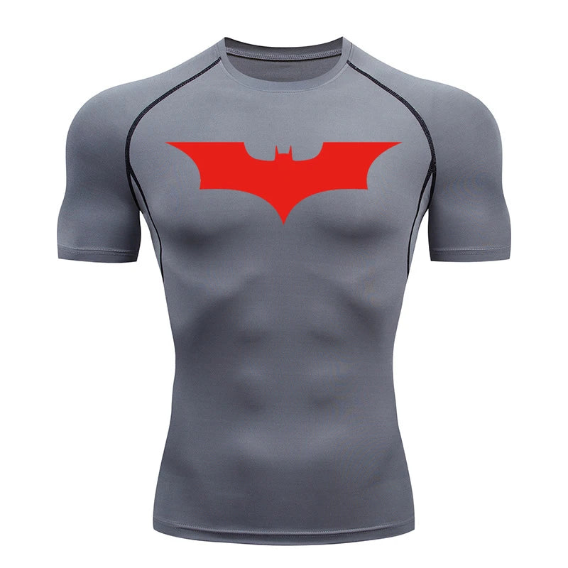 Bat Print Compression Shirts for Men Gym Workout Running Rash Guard Athletic Sport Quick Dry Tshirt Tops Undershirts Baselayers