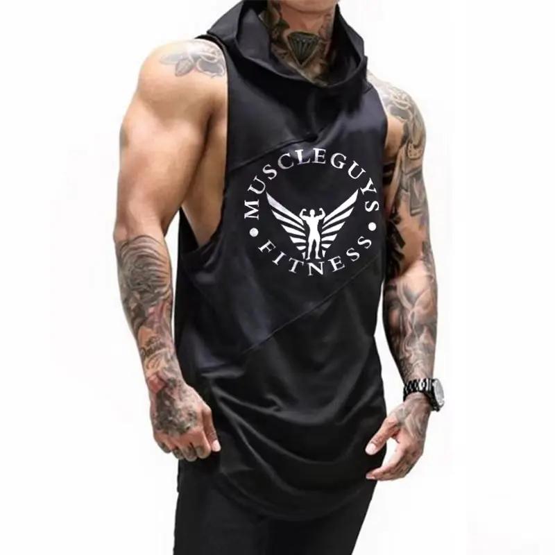 Muscle Guys Brand Bodybuilding Stringer Tank Tops Hoodies Tanktops Fitness Men Gym Clothing Sleeveless Shirts with Hoodie