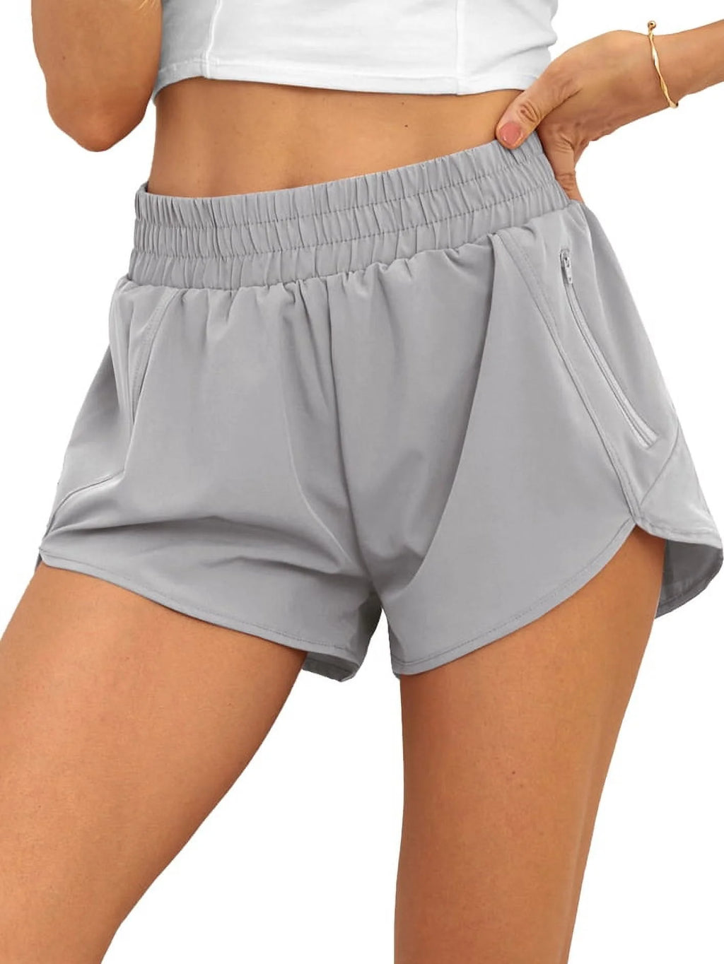 Women'S Running Shorts High Waisted Athletic Gym Workout Shorts with Liner Zipper Pockets