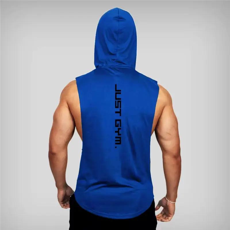 Gym Hooded Tank Top Men Fitness Clothing Cotton Bodybuilding Hoodie Vest Workout Singlets Sports Sleeveless Shirt