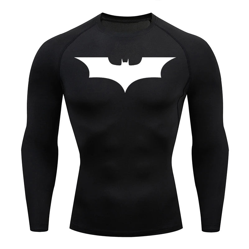 Bat Print Compression Shirts for Men Gym Workout Running Rash Guard Athletic Sport Quick Dry Tshirt Tops Undershirts Baselayers