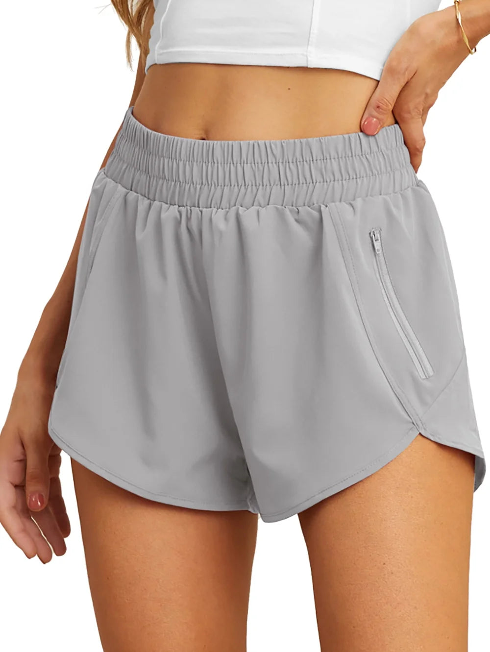 Women'S Running Shorts High Waisted Athletic Gym Workout Shorts with Liner Zipper Pockets