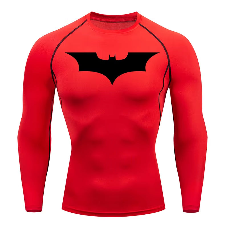 Bat Print Compression Shirts for Men Gym Workout Running Rash Guard Athletic Sport Quick Dry Tshirt Tops Undershirts Baselayers