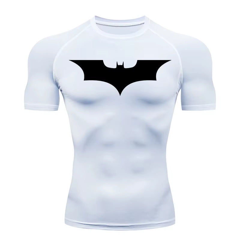 Bat Print Compression Shirts for Men Gym Workout Running Rash Guard Athletic Sport Quick Dry Tshirt Tops Undershirts Baselayers