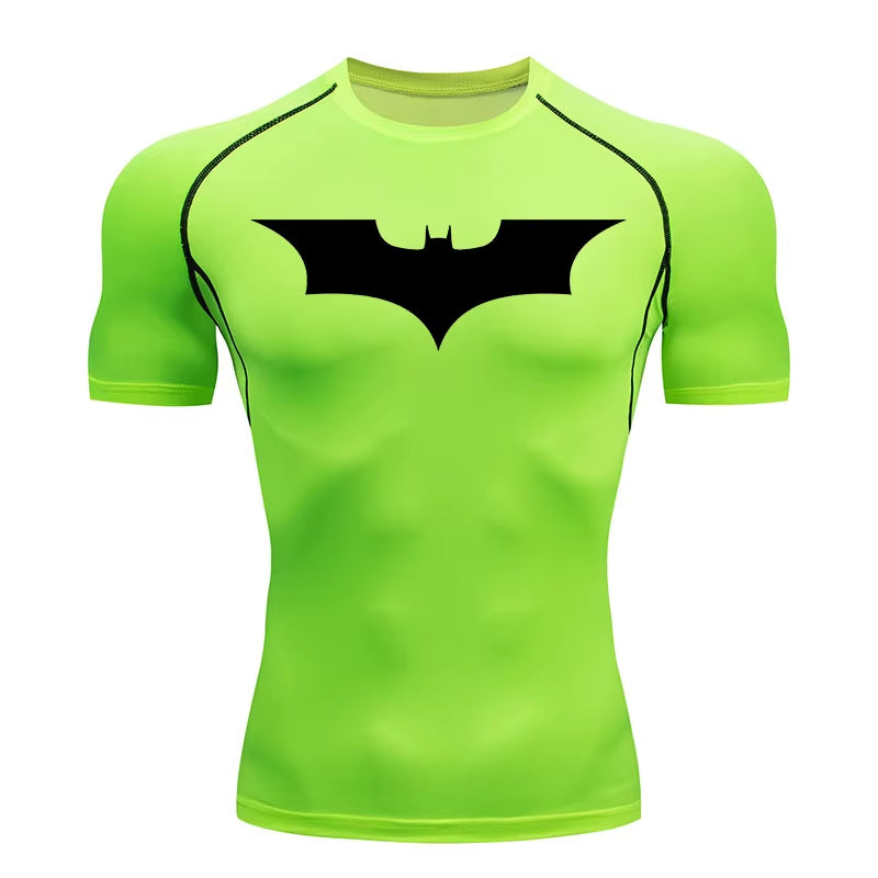 Bat Print Compression Shirts for Men Gym Workout Running Rash Guard Athletic Sport Quick Dry Tshirt Tops Undershirts Baselayers