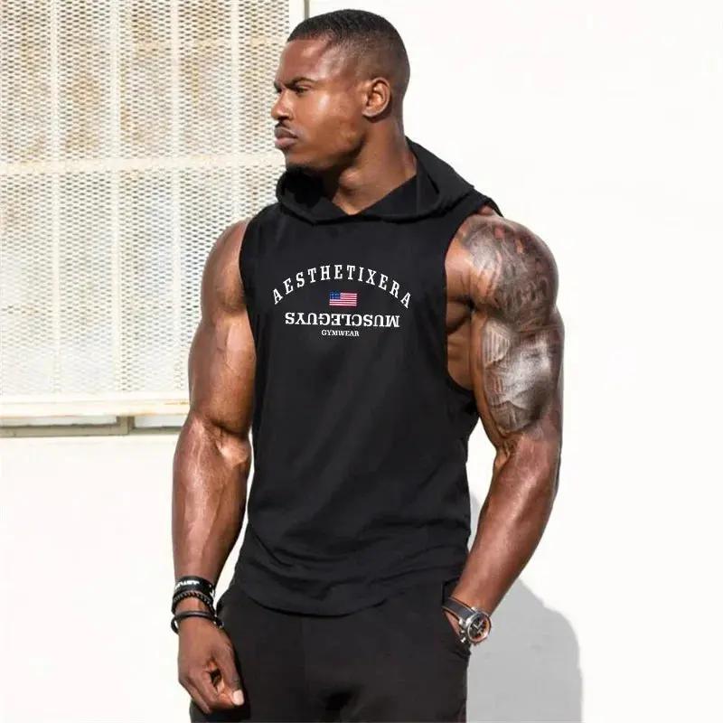 Brand Bodybuilding Stringers Sleeveless Vest Hoodie Gyms Tank Tops for Men Singlets Shirt Cotton Fitness Clothing
