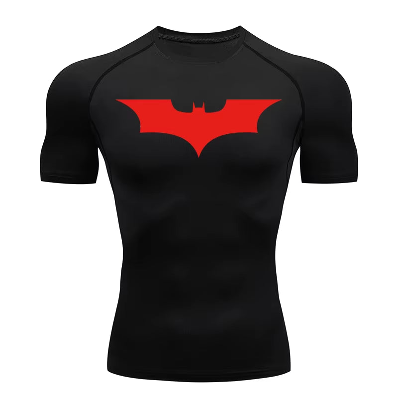 Bat Print Compression Shirts for Men Gym Workout Running Rash Guard Athletic Sport Quick Dry Tshirt Tops Undershirts Baselayers