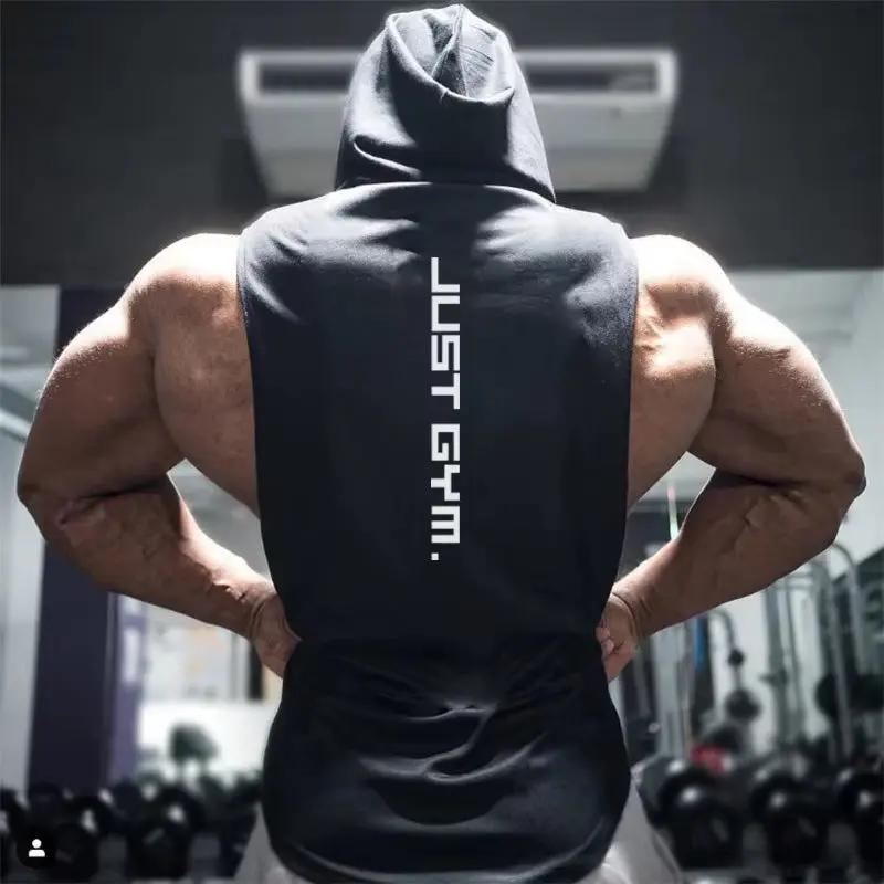 Gym Hooded Tank Top Men Fitness Clothing Cotton Bodybuilding Hoodie Vest Workout Singlets Sports Sleeveless Shirt
