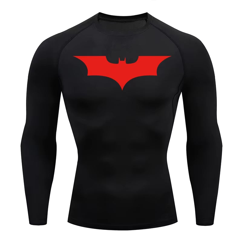 Bat Print Compression Shirts for Men Gym Workout Running Rash Guard Athletic Sport Quick Dry Tshirt Tops Undershirts Baselayers