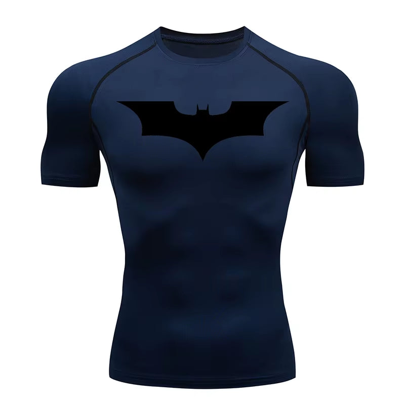Bat Print Compression Shirts for Men Gym Workout Running Rash Guard Athletic Sport Quick Dry Tshirt Tops Undershirts Baselayers