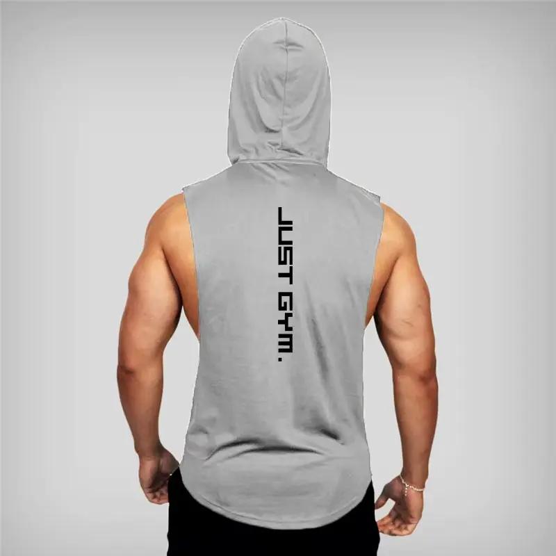 Gym Hooded Tank Top Men Fitness Clothing Cotton Bodybuilding Hoodie Vest Workout Singlets Sports Sleeveless Shirt