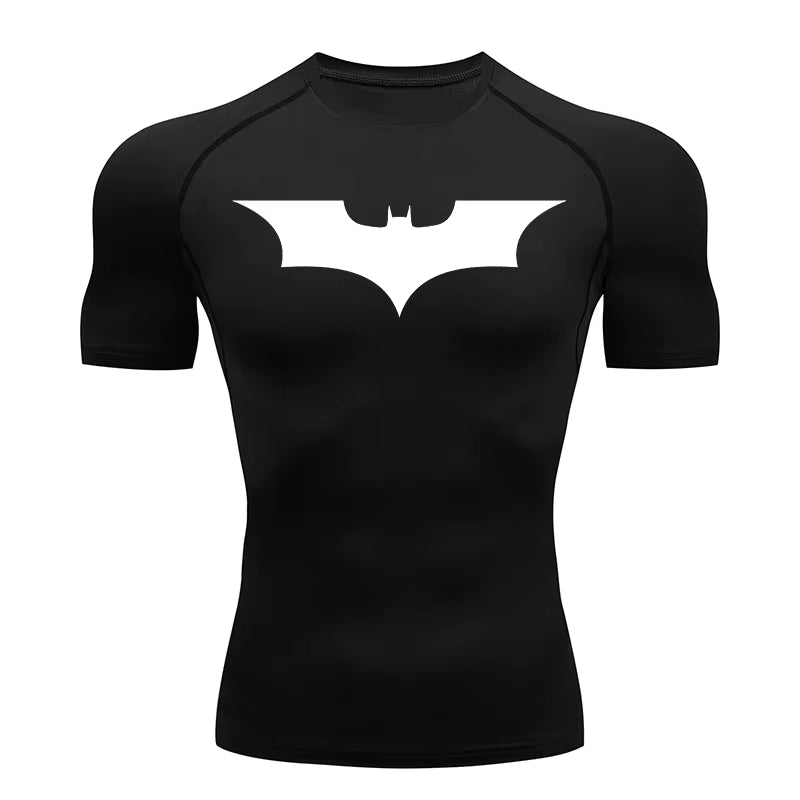 Bat Print Compression Shirts for Men Gym Workout Running Rash Guard Athletic Sport Quick Dry Tshirt Tops Undershirts Baselayers