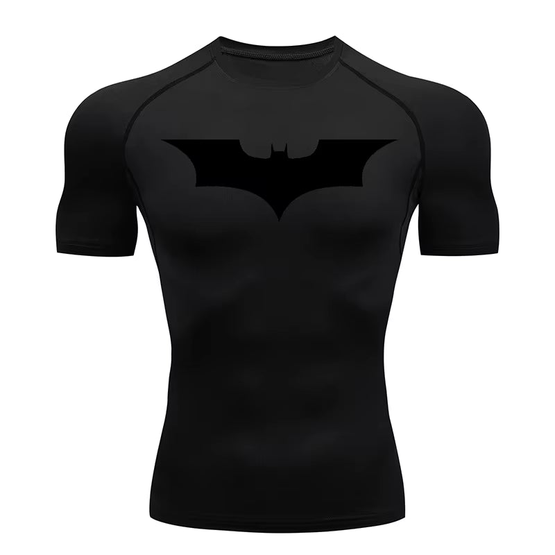 Bat Print Compression Shirts for Men Gym Workout Running Rash Guard Athletic Sport Quick Dry Tshirt Tops Undershirts Baselayers