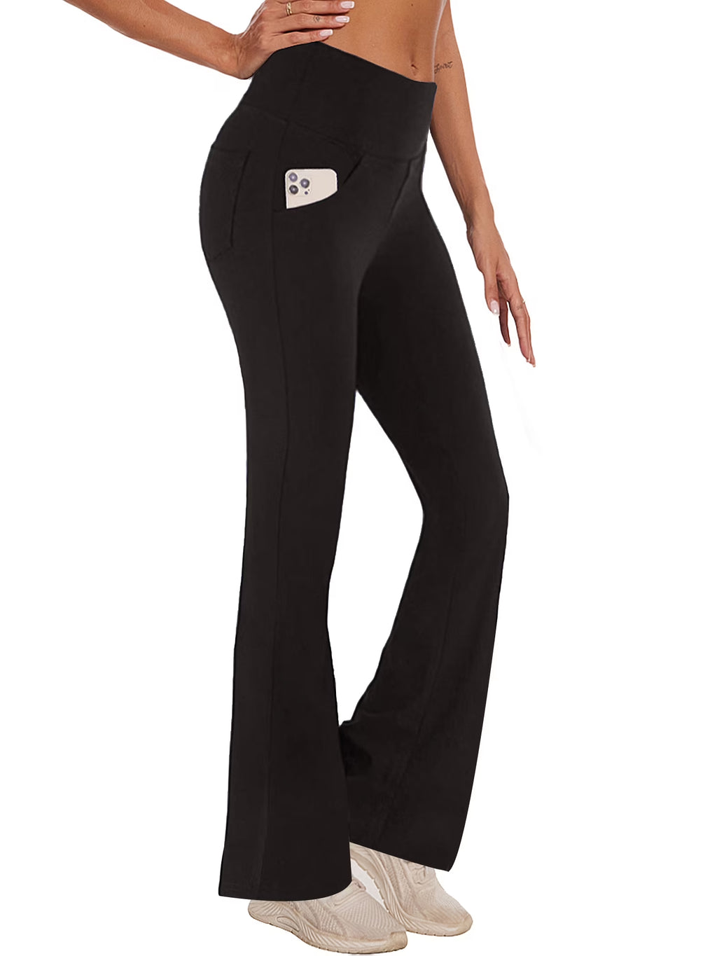 Womens Bootcut Yoga Pants with Pockets Flare Workout Legging High Waist Bootleg Bottoms Activewear Black L