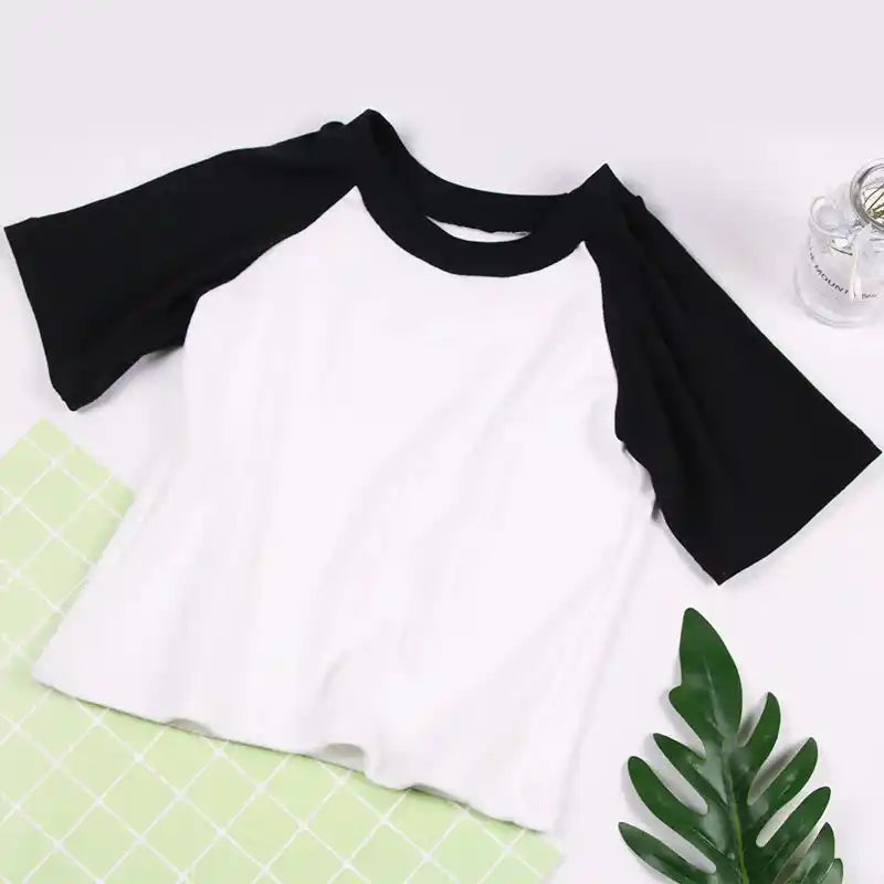 Dicloud Splice Casual Tees Ladies Simple O Neck Short Sleeve Short Tops Women Colibri