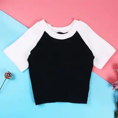 Dicloud Splice Casual Tees Ladies Simple O Neck Short Sleeve Short Tops Women Colibri