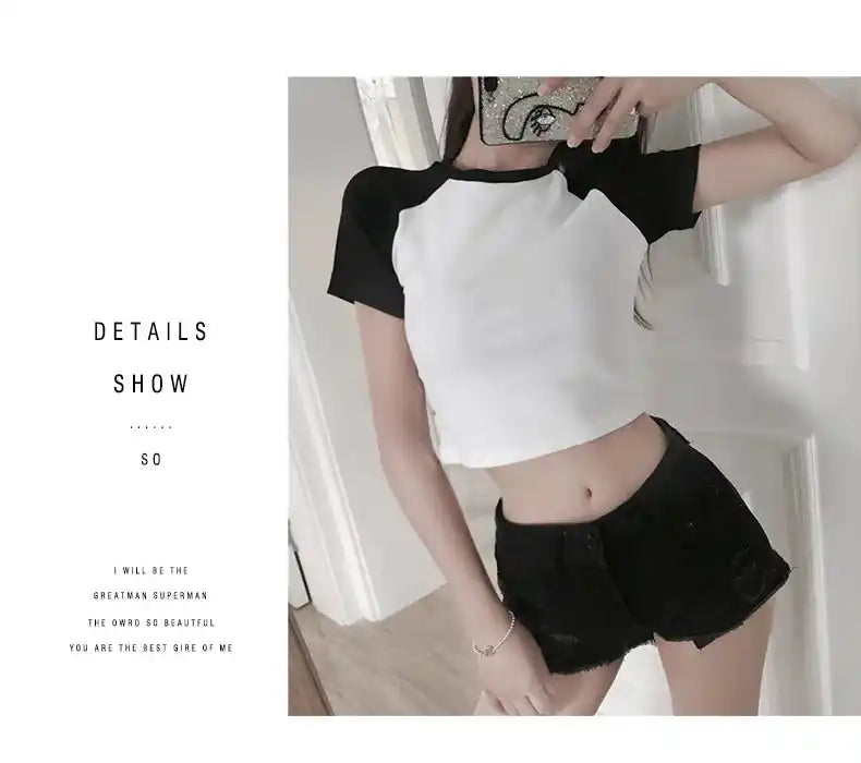 Dicloud Splice Casual Tees Ladies Simple O Neck Short Sleeve Short Tops Women Colibri