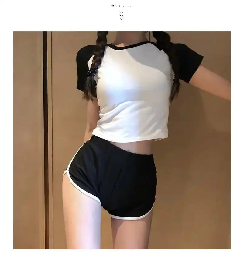 Dicloud Splice Casual Tees Ladies Simple O Neck Short Sleeve Short Tops Women Colibri