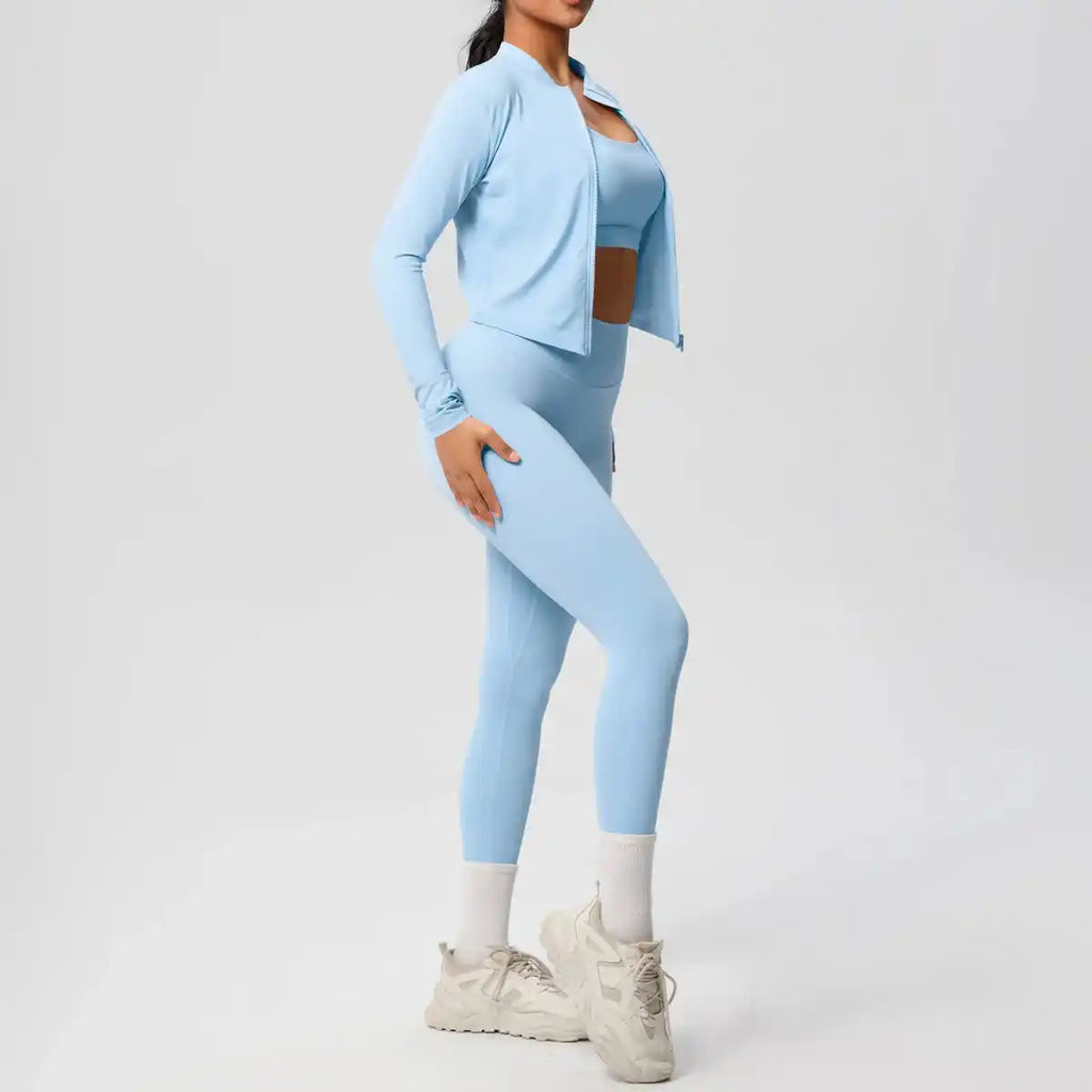 3pcs Sportswear Yoga Set Gym Sports Bra Zipper Jacket Leggings Clothes Colibri