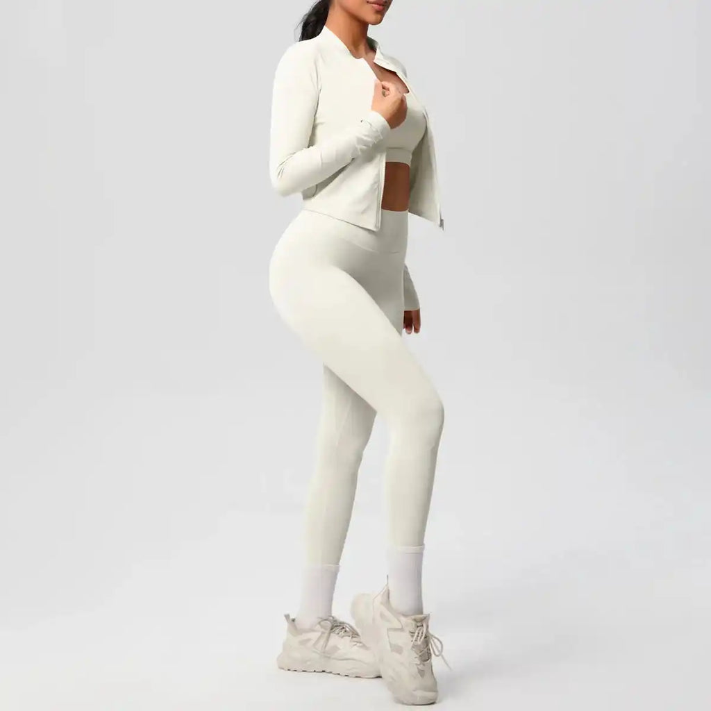 3pcs Sportswear Yoga Set Gym Sports Bra Zipper Jacket Leggings Clothes Colibri