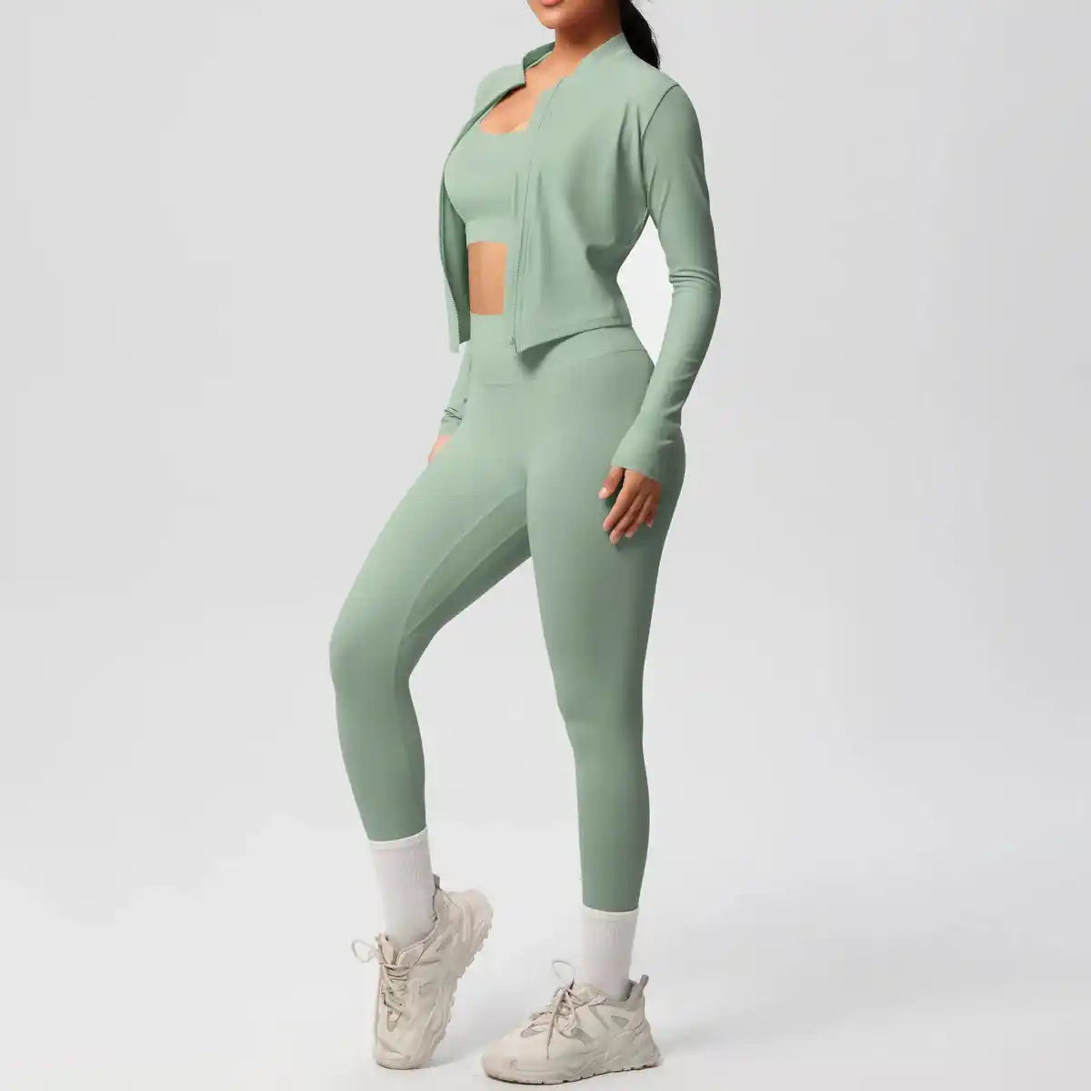 3pcs Sportswear Yoga Set Gym Sports Bra Zipper Jacket Leggings Clothes Colibri