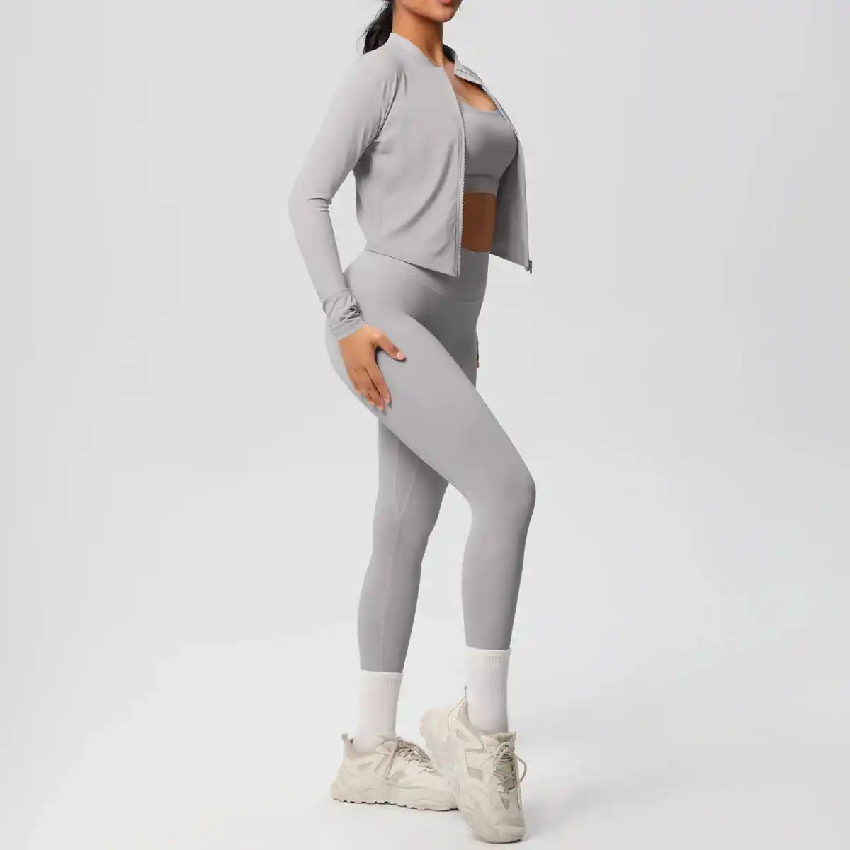 3pcs Sportswear Yoga Set Gym Sports Bra Zipper Jacket Leggings Clothes Colibri