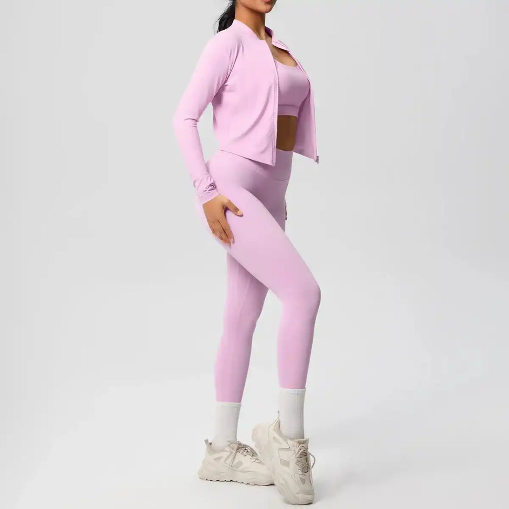 3pcs Sportswear Yoga Set Gym Sports Bra Zipper Jacket Leggings Clothes Colibri