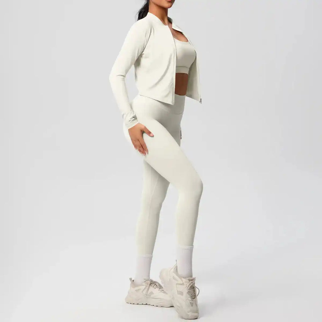 3pcs Sportswear Yoga Set Gym Sports Bra Zipper Jacket Leggings Clothes Colibri