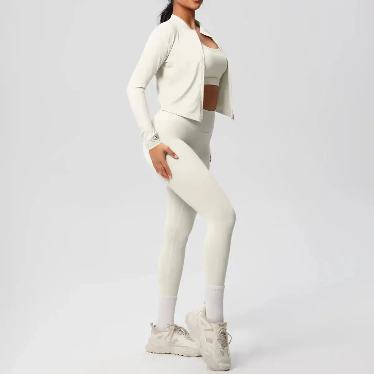 3pcs Sportswear Yoga Set Gym Sports Bra Zipper Jacket Leggings Clothes Colibri