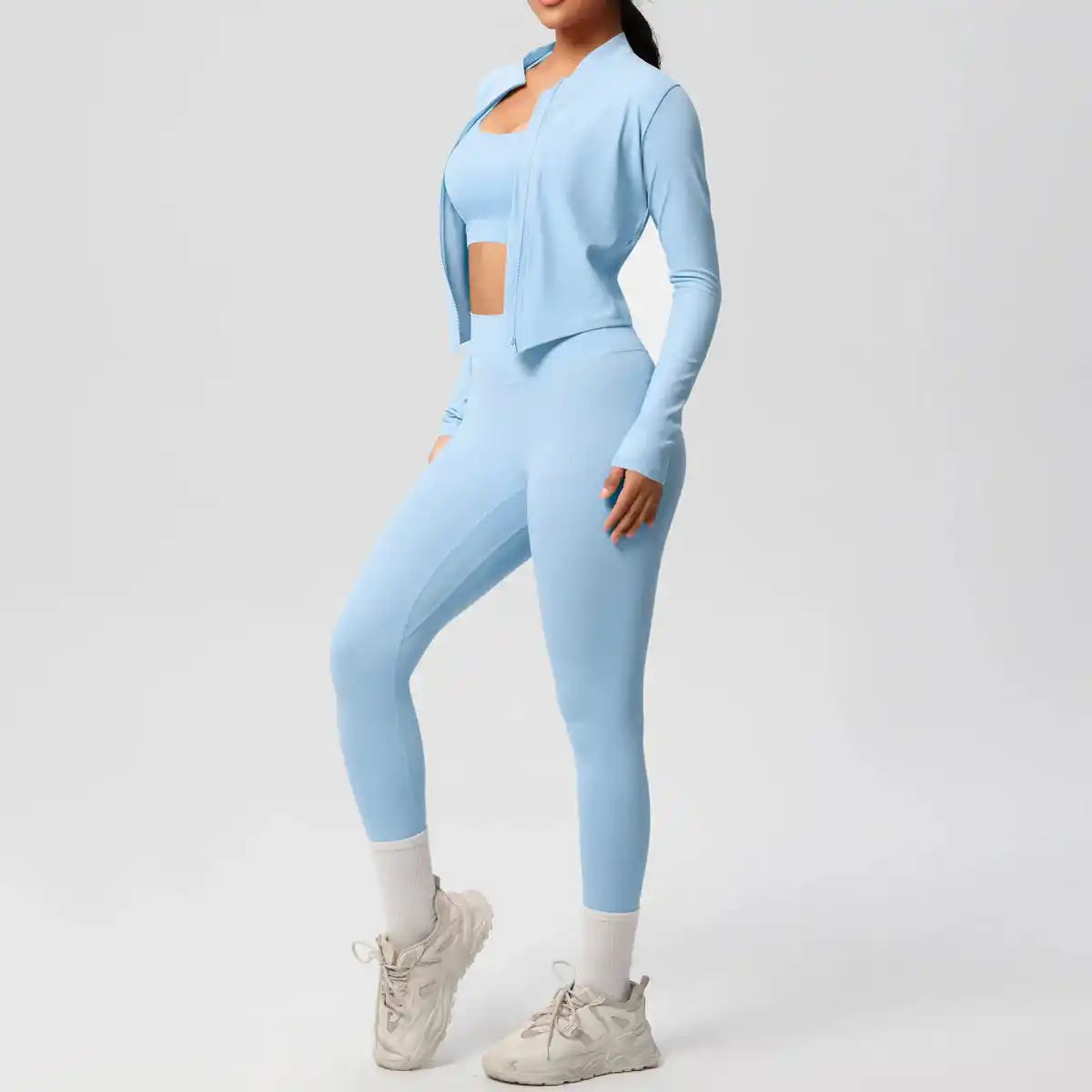 3pcs Sportswear Yoga Set Gym Sports Bra Zipper Jacket Leggings Clothes Colibri