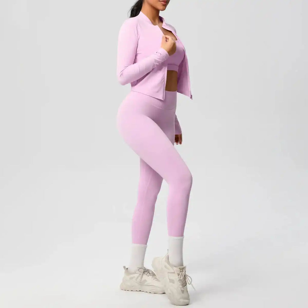 3pcs Sportswear Yoga Set Gym Sports Bra Zipper Jacket Leggings Clothes Colibri