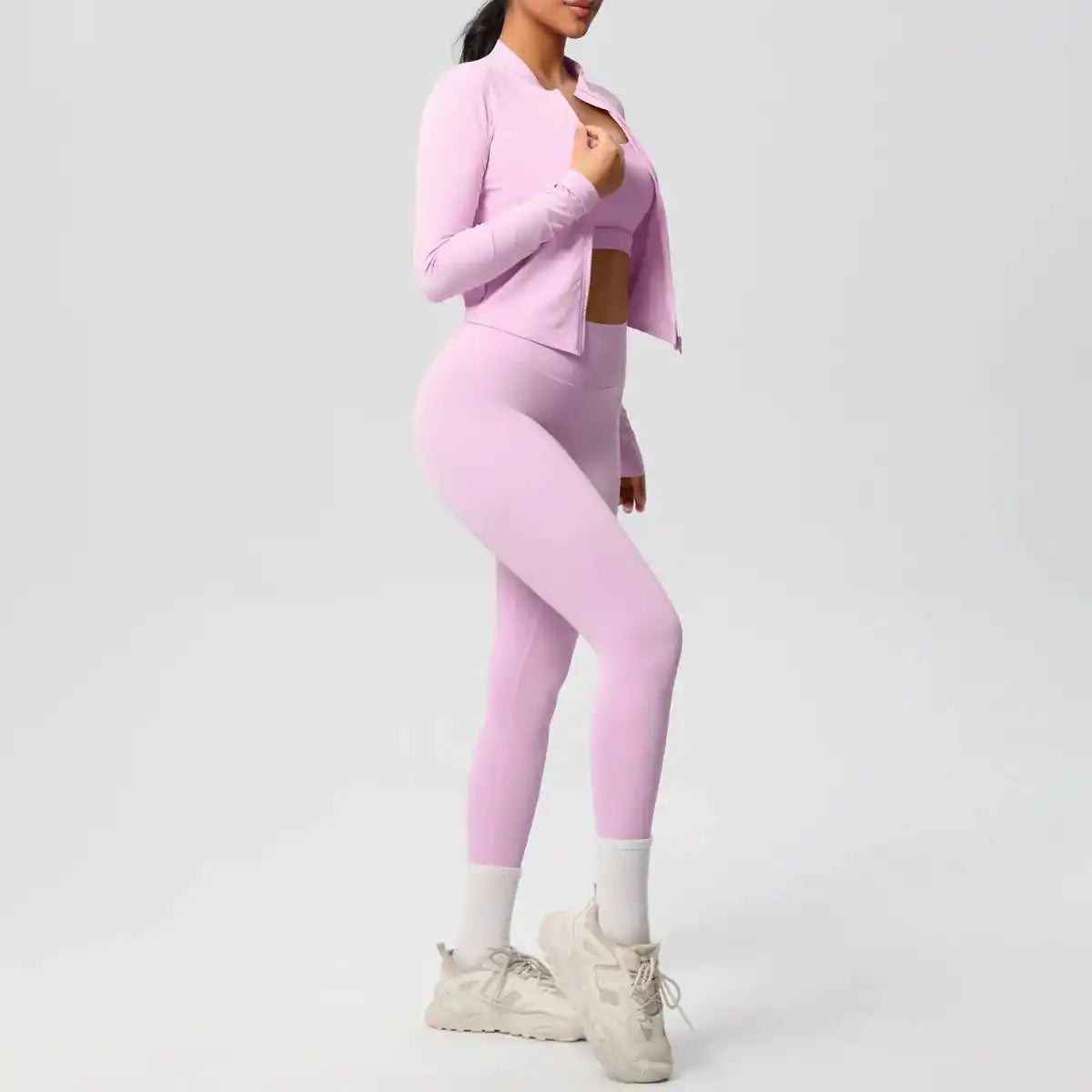 3pcs Sportswear Yoga Set Gym Sports Bra Zipper Jacket Leggings Clothes Colibri