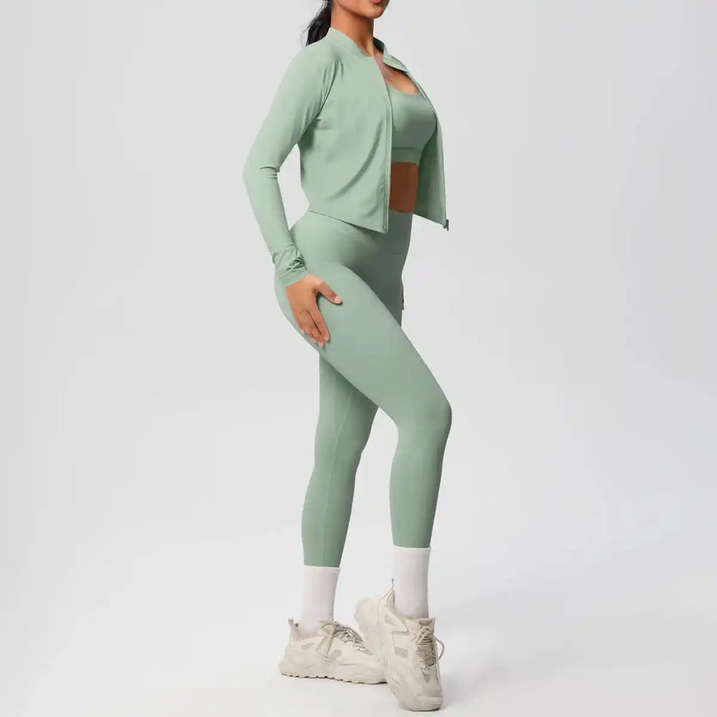 3pcs Sportswear Yoga Set Gym Sports Bra Zipper Jacket Leggings Clothes Colibri