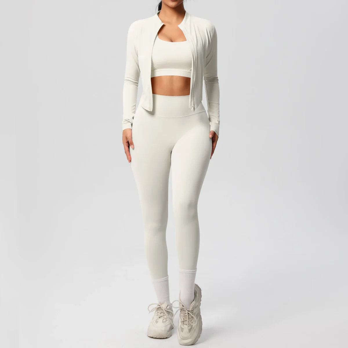 3pcs Sportswear Yoga Set Gym Sports Bra Zipper Jacket Leggings Clothes Colibri