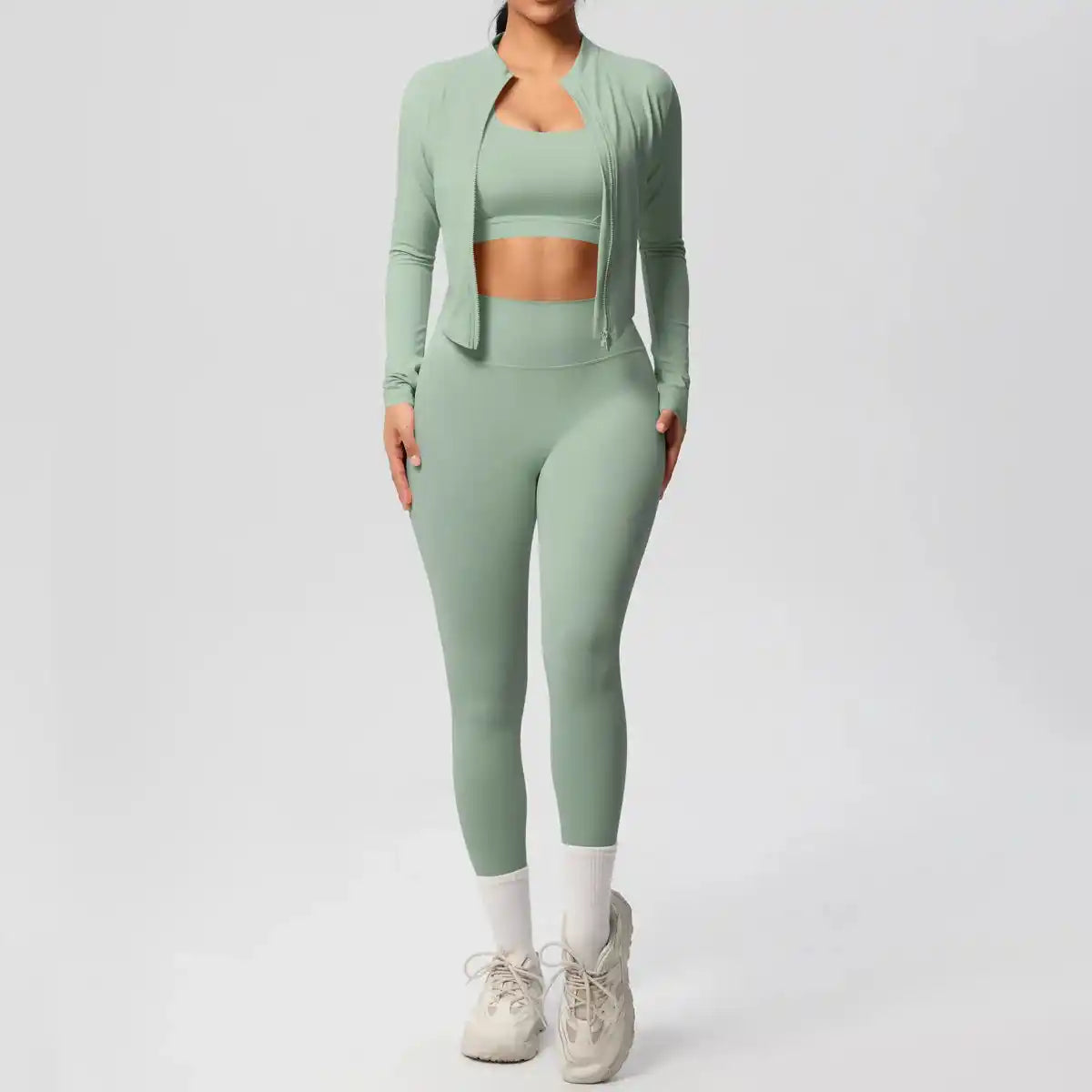 3pcs Sportswear Yoga Set Gym Sports Bra Zipper Jacket Leggings Clothes Colibri