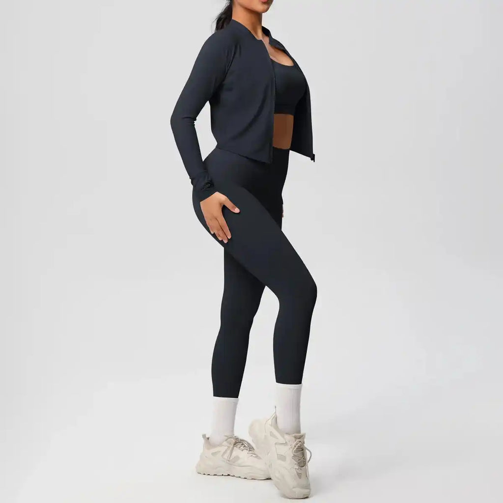 3pcs Sportswear Yoga Set Gym Sports Bra Zipper Jacket Leggings Clothes Colibri