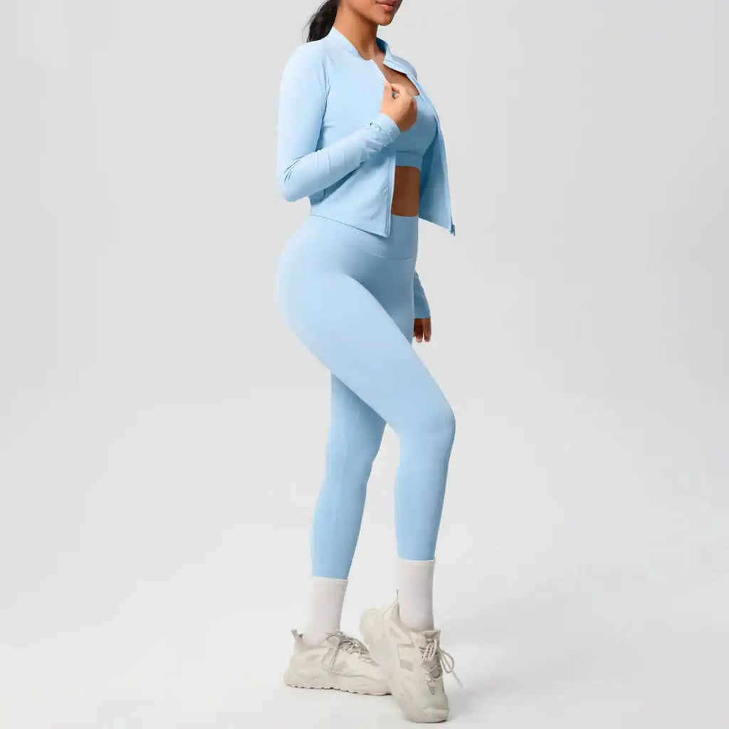 3pcs Sportswear Yoga Set Gym Sports Bra Zipper Jacket Leggings Clothes Colibri