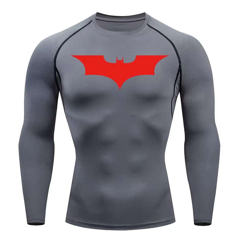 Bat Print Compression Shirts for Men Gym Workout Running Rash Guard Athletic Sport Quick Dry Tshirt Tops Undershirts Baselayers