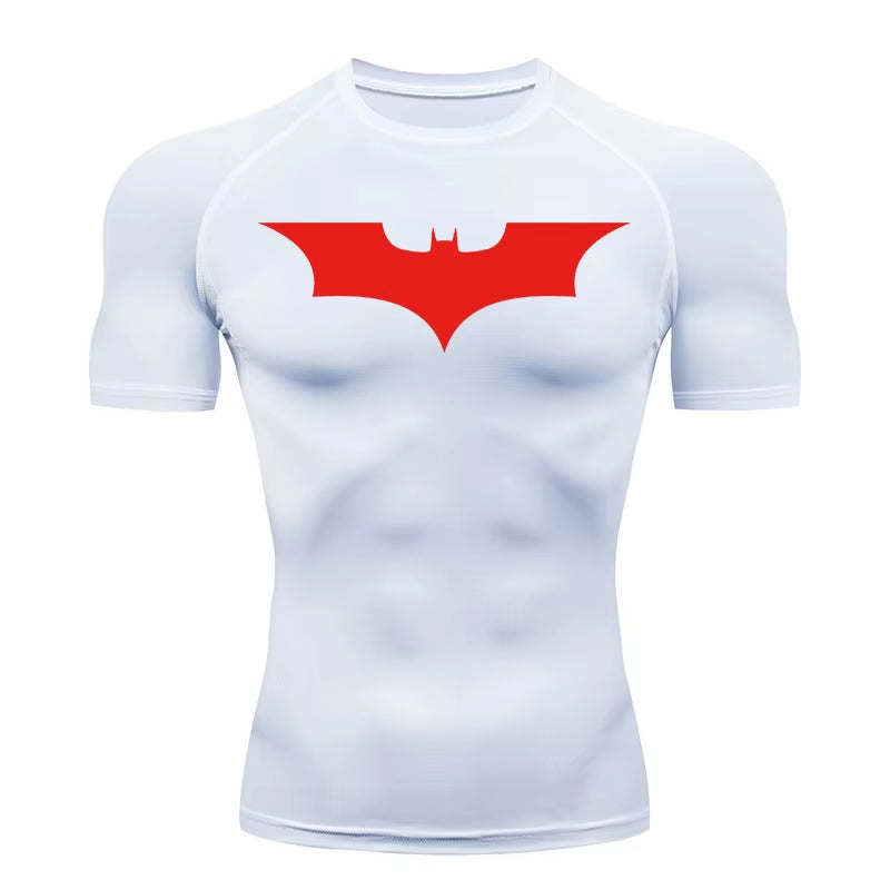 Bat Print Compression Shirts for Men Gym Workout Running Rash Guard Athletic Sport Quick Dry Tshirt Tops Undershirts Baselayers