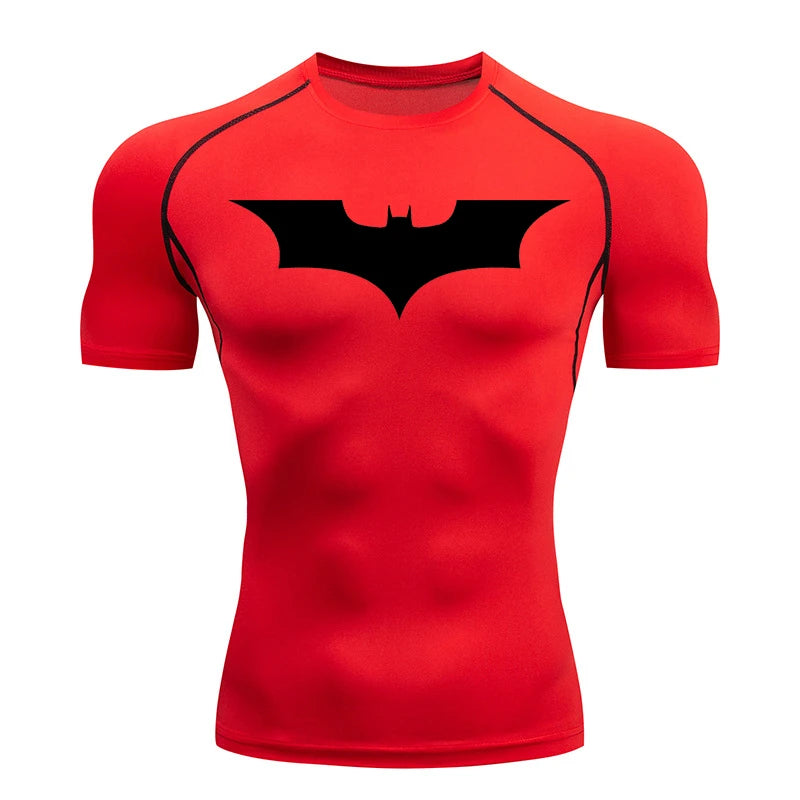 Bat Print Compression Shirts for Men Gym Workout Running Rash Guard Athletic Sport Quick Dry Tshirt Tops Undershirts Baselayers