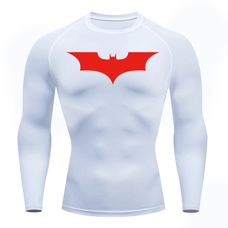 Bat Print Compression Shirts for Men Gym Workout Running Rash Guard Athletic Sport Quick Dry Tshirt Tops Undershirts Baselayers