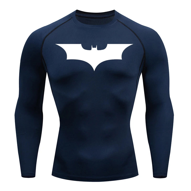 Bat Print Compression Shirts for Men Gym Workout Running Rash Guard Athletic Sport Quick Dry Tshirt Tops Undershirts Baselayers