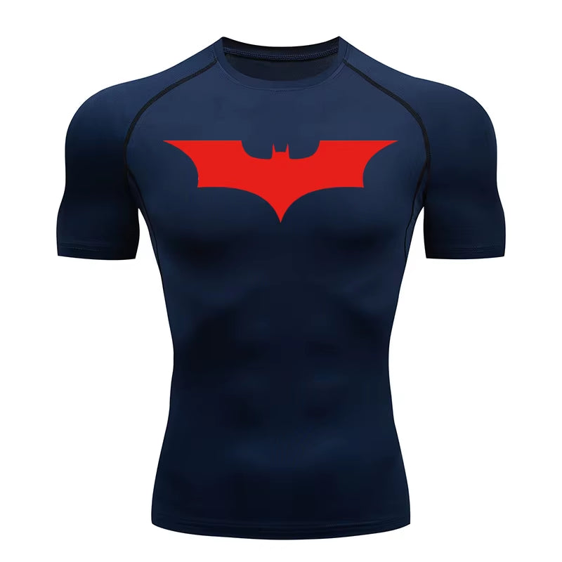 Bat Print Compression Shirts for Men Gym Workout Running Rash Guard Athletic Sport Quick Dry Tshirt Tops Undershirts Baselayers