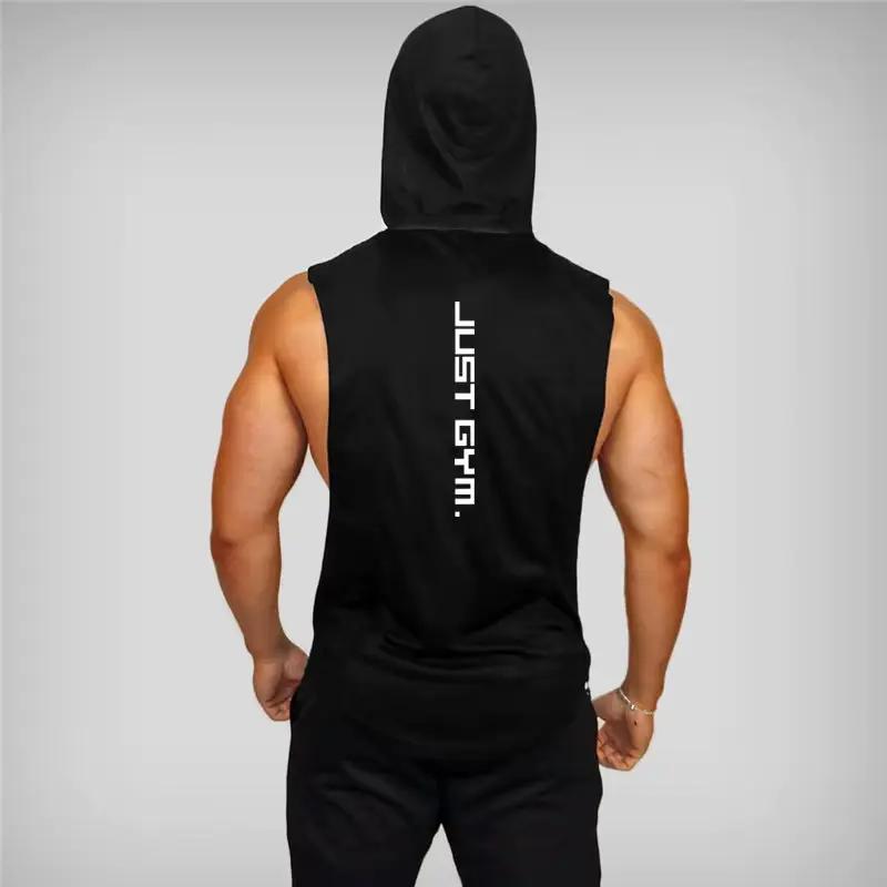 Gym Hooded Tank Top Men Fitness Clothing Cotton Bodybuilding Hoodie Vest Workout Singlets Sports Sleeveless Shirt
