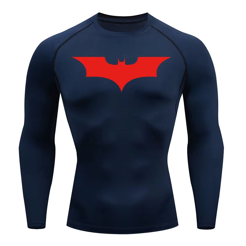 Bat Print Compression Shirts for Men Gym Workout Running Rash Guard Athletic Sport Quick Dry Tshirt Tops Undershirts Baselayers
