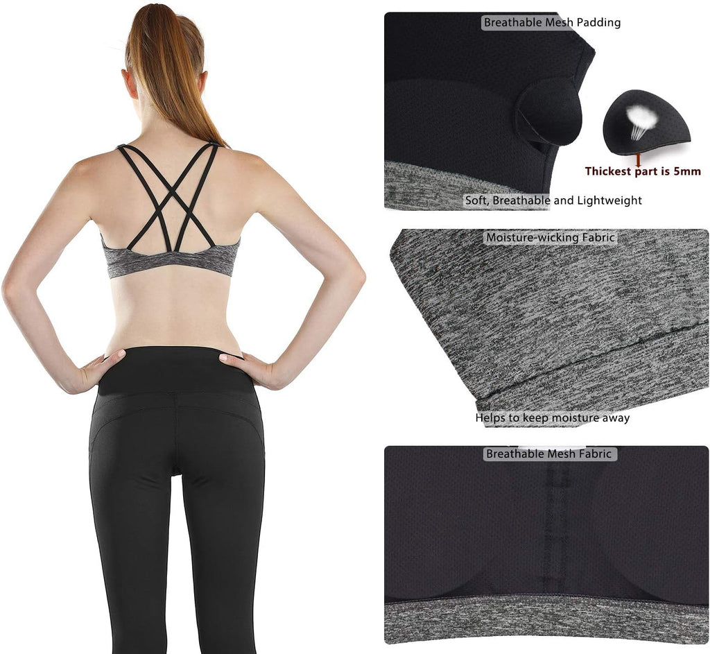 Workout Sports Bras for Women - Women'S Strappy Running Yoga Bra, Activewear Top, Athletic Fitness Clothes…