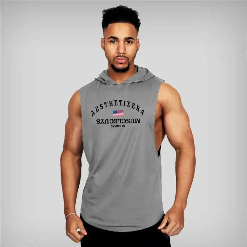 Brand Bodybuilding Stringers Sleeveless Vest Hoodie Gyms Tank Tops for Men Singlets Shirt Cotton Fitness Clothing