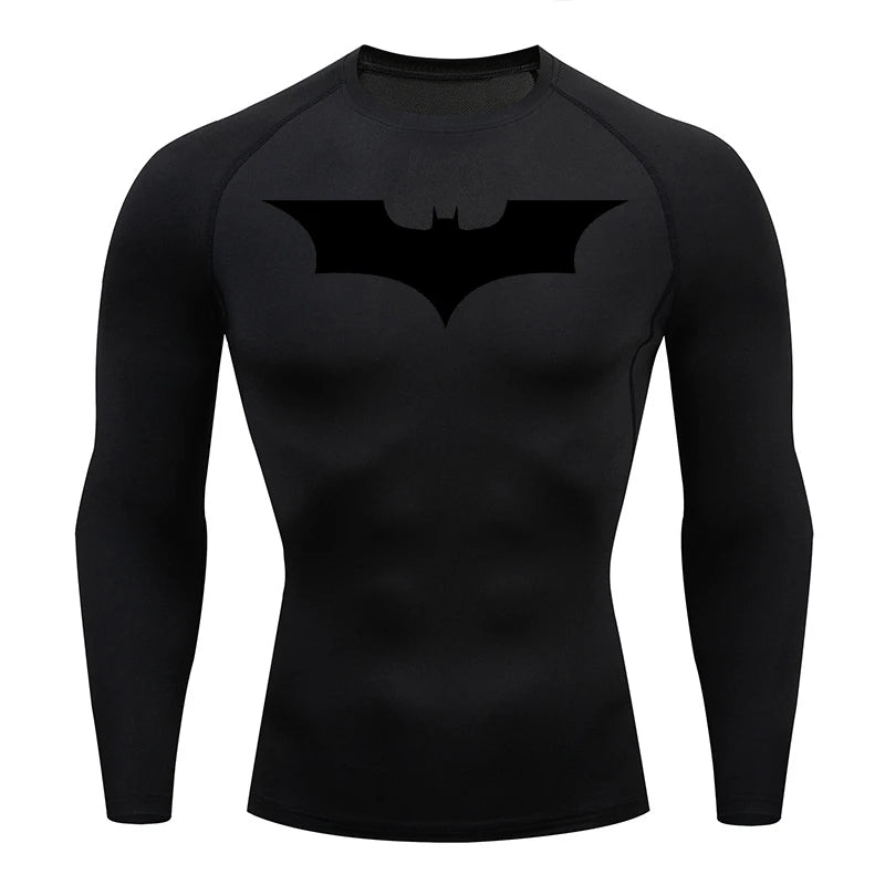 Bat Print Compression Shirts for Men Gym Workout Running Rash Guard Athletic Sport Quick Dry Tshirt Tops Undershirts Baselayers