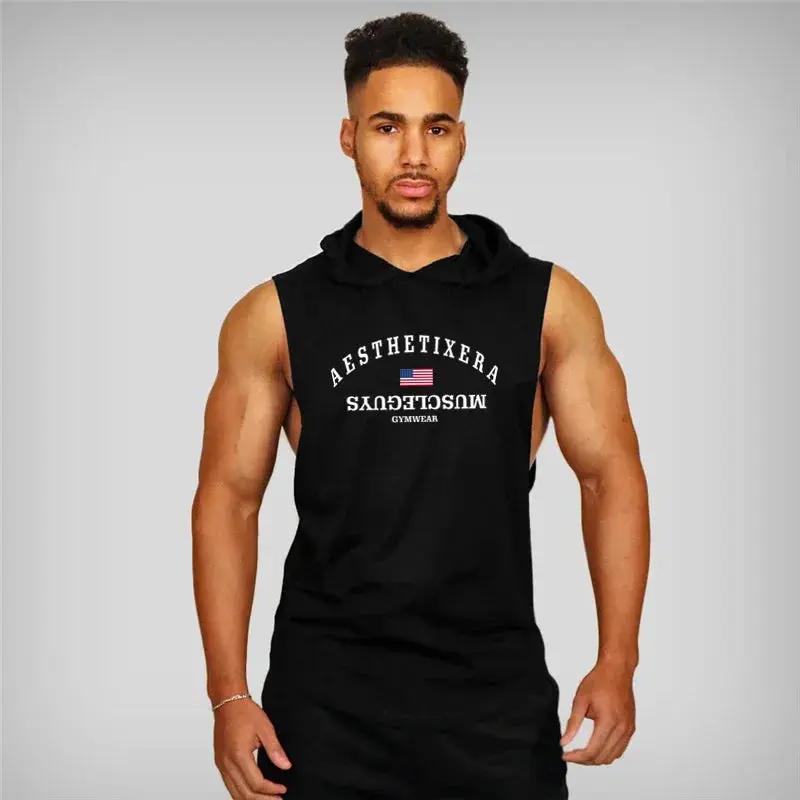 Brand Bodybuilding Stringers Sleeveless Vest Hoodie Gyms Tank Tops for Men Singlets Shirt Cotton Fitness Clothing